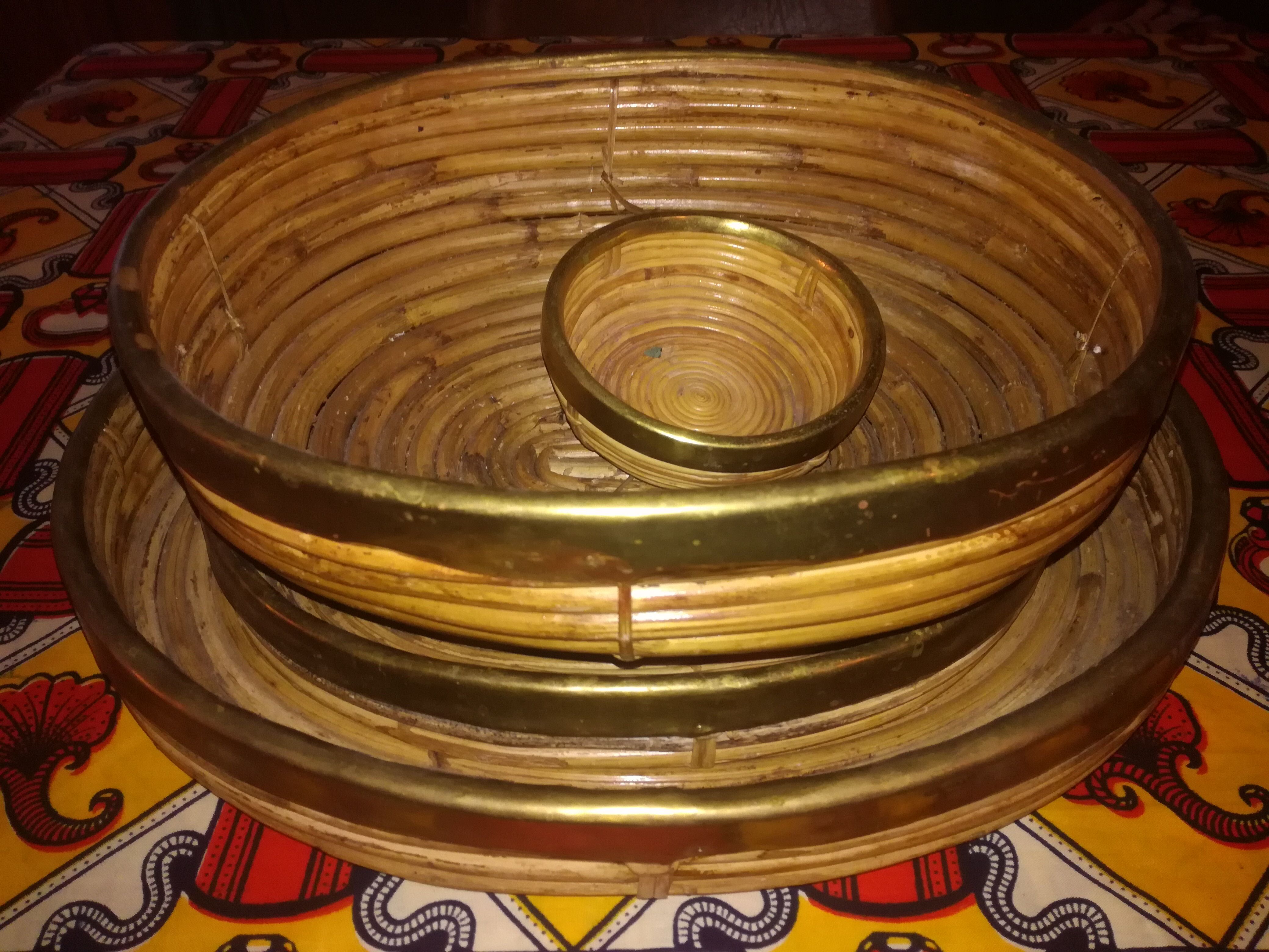 Set of bamboo and brass dishes