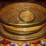 Set of bamboo and brass dishes