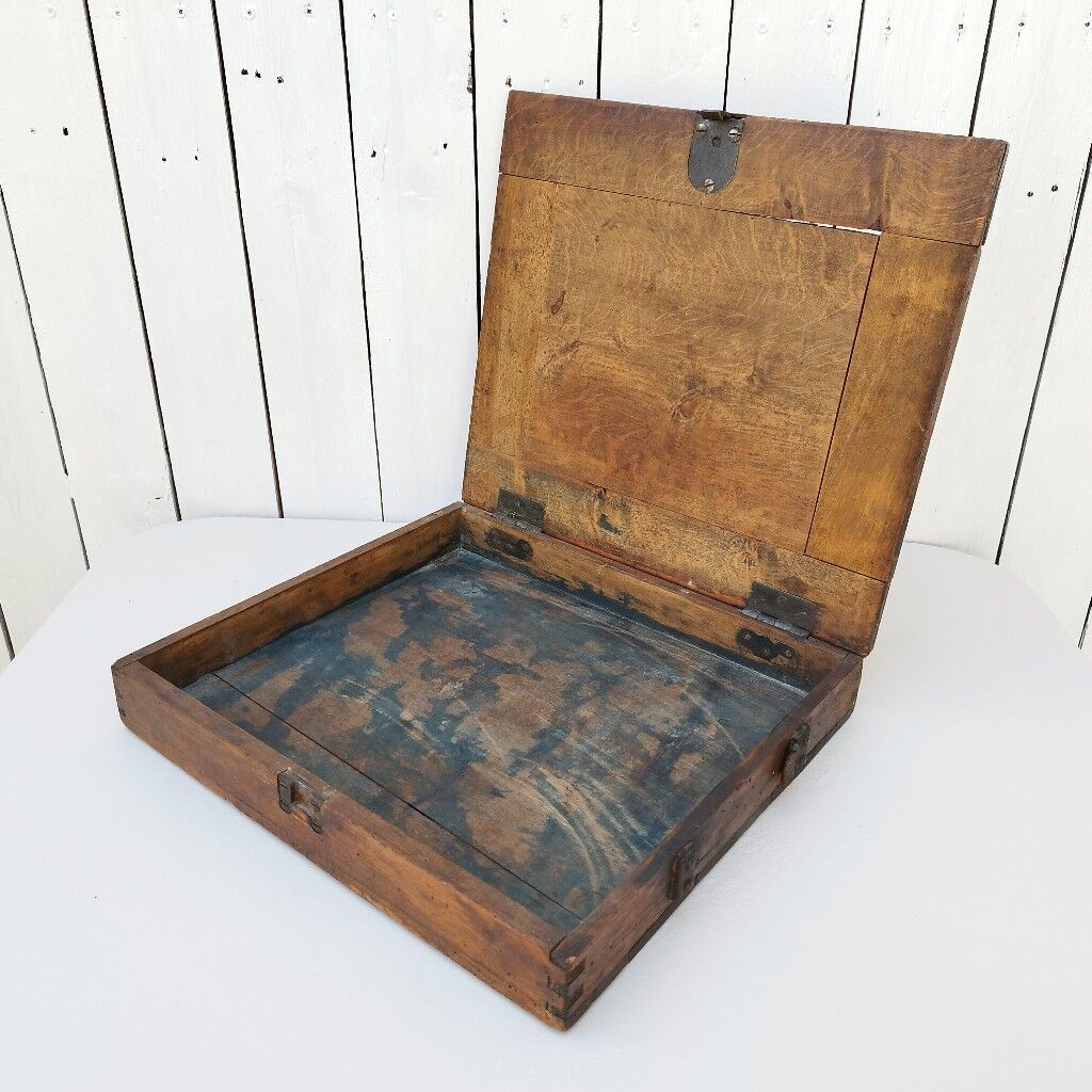 Large wooden box varnished vintage storage