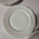 Set of 7 fine porcelain dessert plates with gilding, SFP, French company