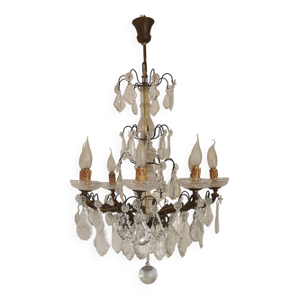 Lustre Roccoco 8 lumières en verre et cristal bronze antique 5199