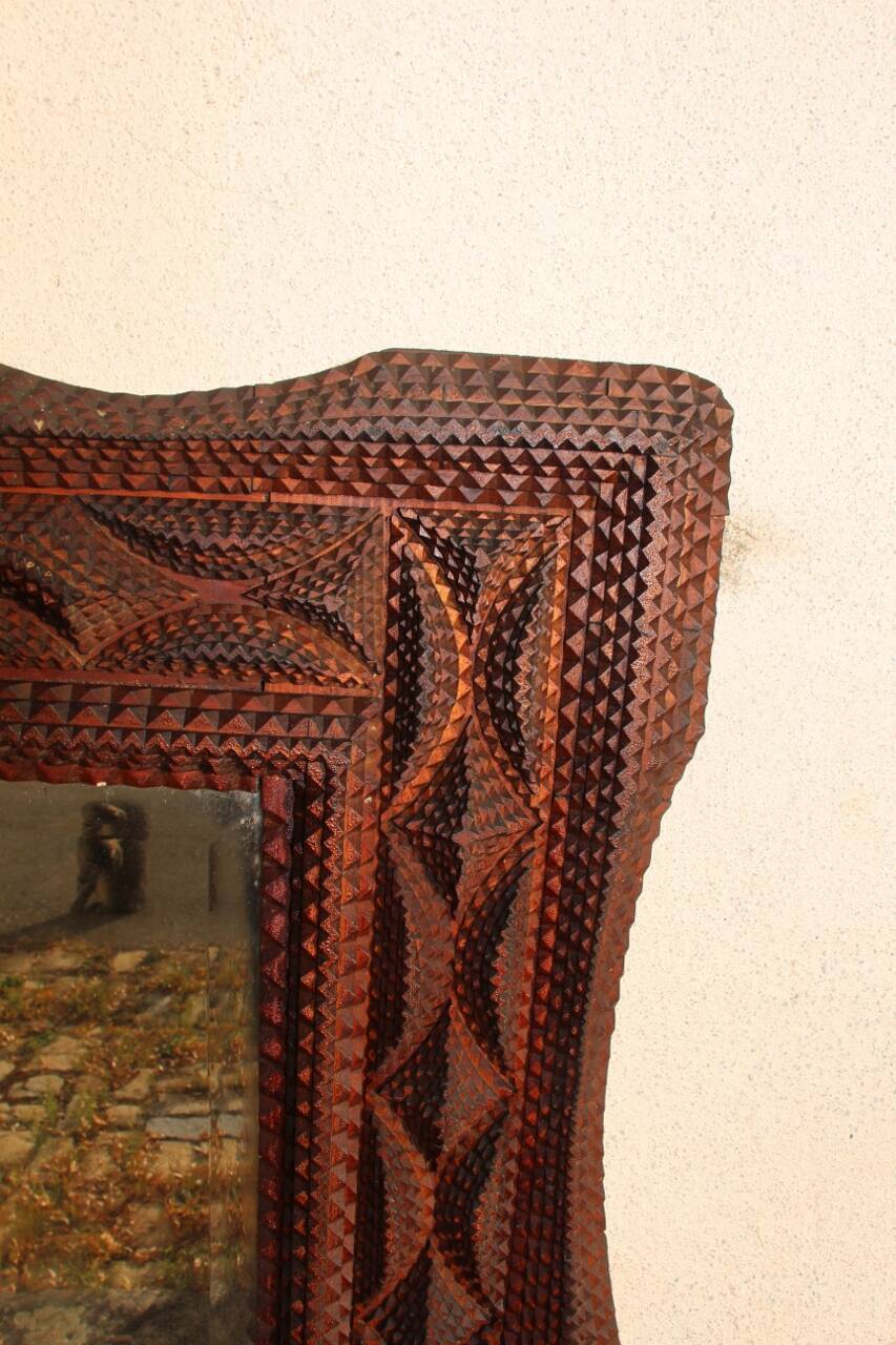 large tramp art mirror 19th century
