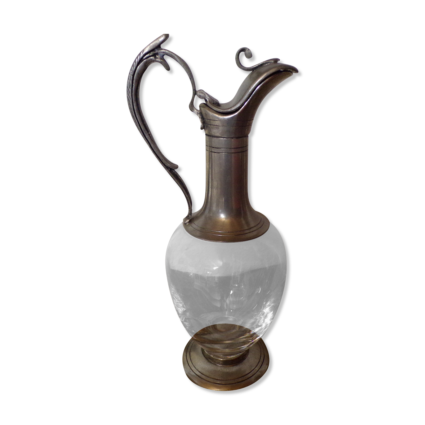 Tin ewer and vintage molded glass