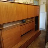 Vintage scandinavian living furniture sideboard with bar and glazed part