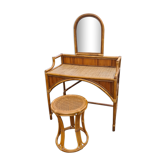 Dressing table rattan bamboo vintage 1960 with stool