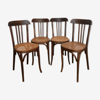 Ensemble de 4 chaises Baumann bistrot cannées