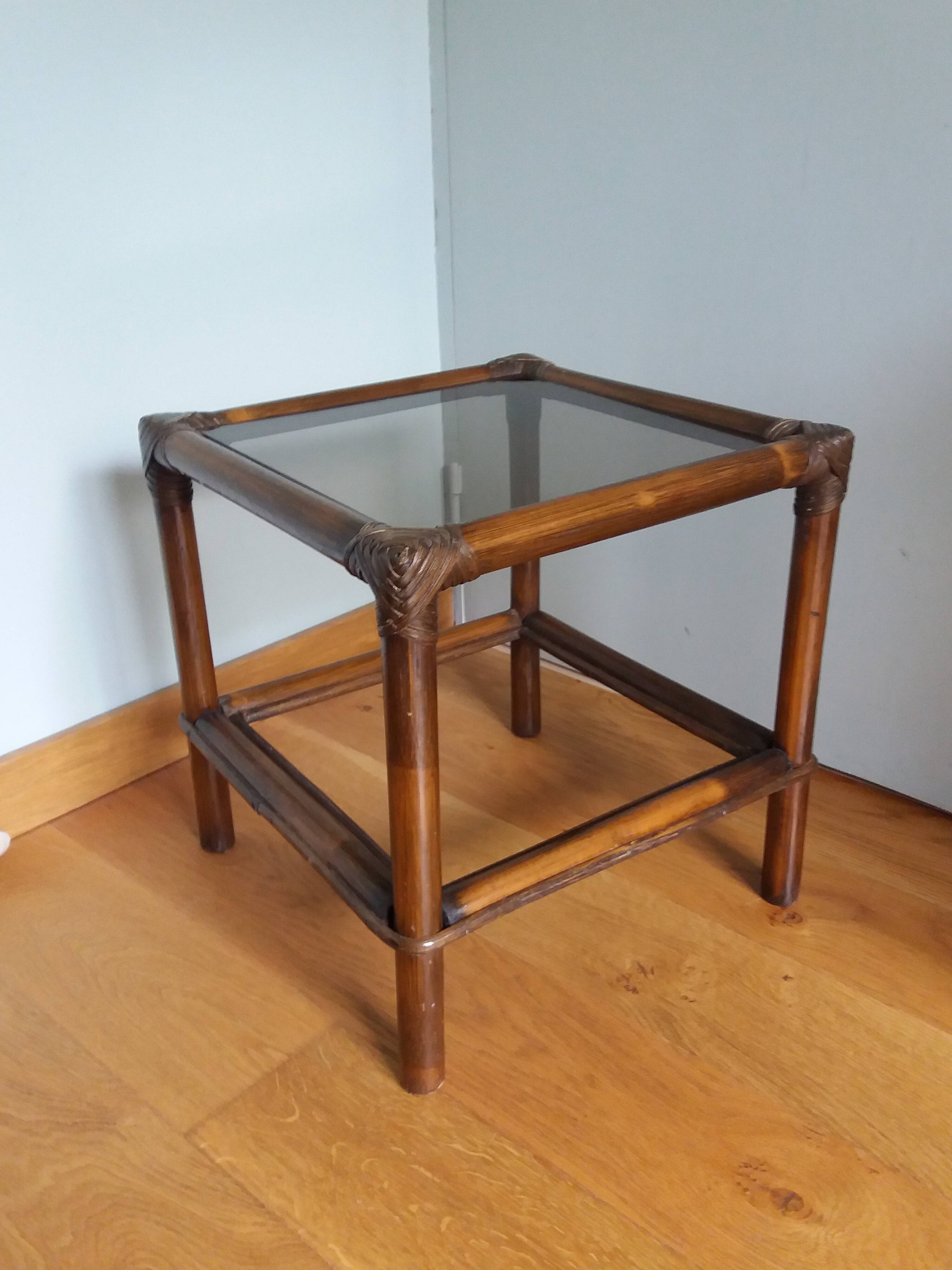 Wicker rattan glass end table