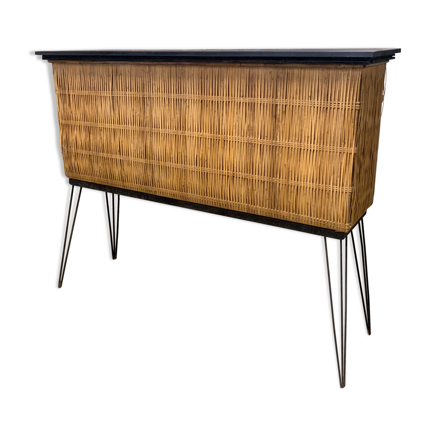 Vintage rattan and metal bar 1960