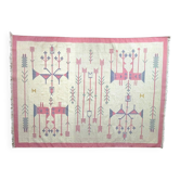 Tapis kilim vintage, en laine et coton, style art populaire, Pologne, années 1970