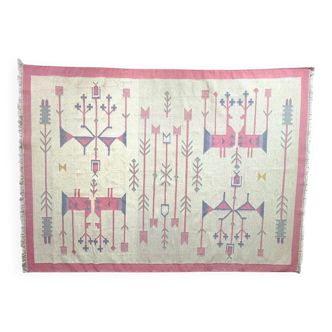 Vintage kilim rug, wool and cotton, folk art style, Poland, 1970s