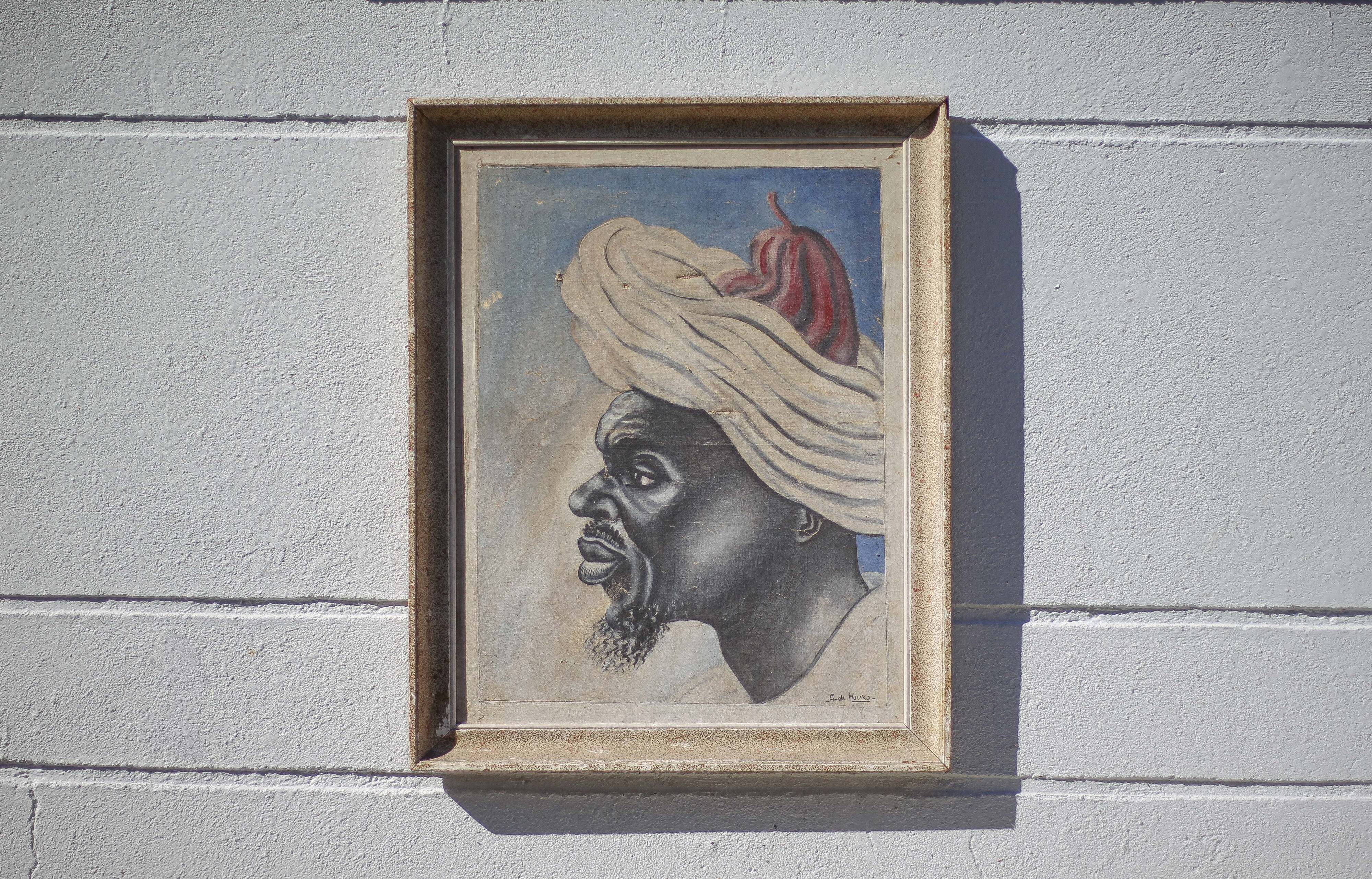 Painting signed Gaspard de Mouko, painting on canvas orientalist portrait 30's
