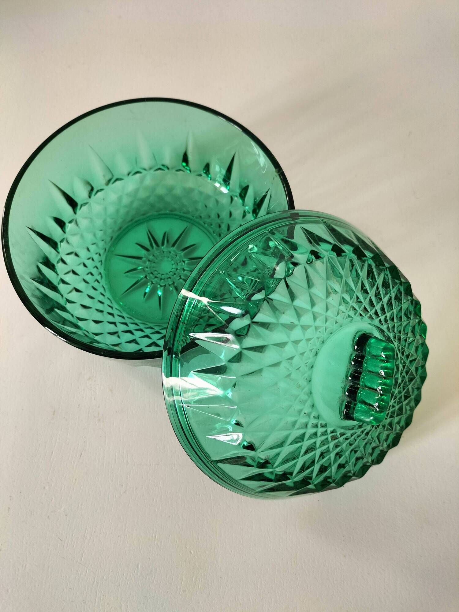 Vintage Arcoroc mint green cut glass sugar bowl or sweet jar