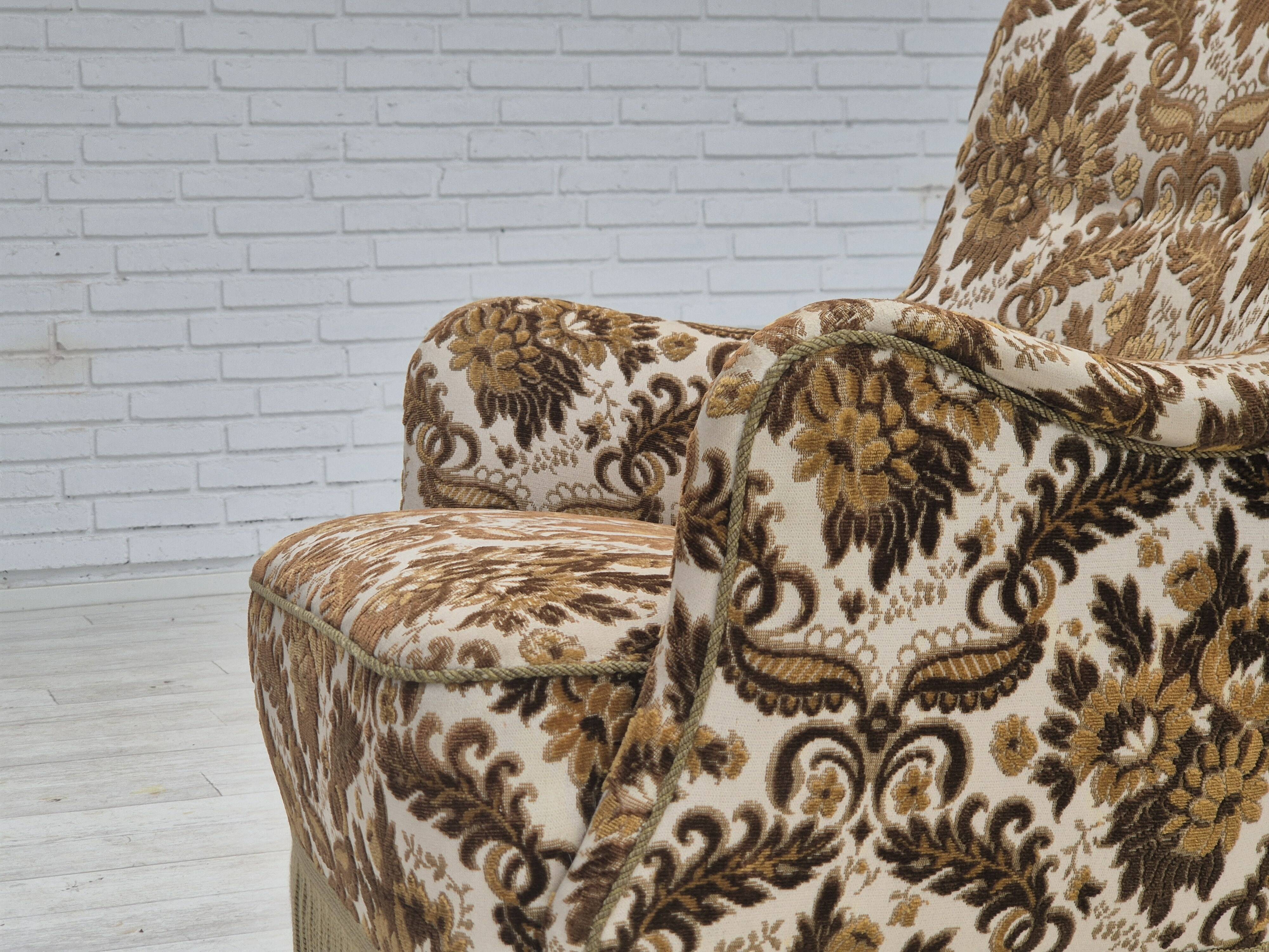 1960s, Danish armchair, furniture velour fabric, ash wood.