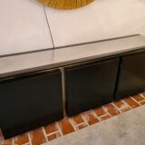 Blackened wood and chrome