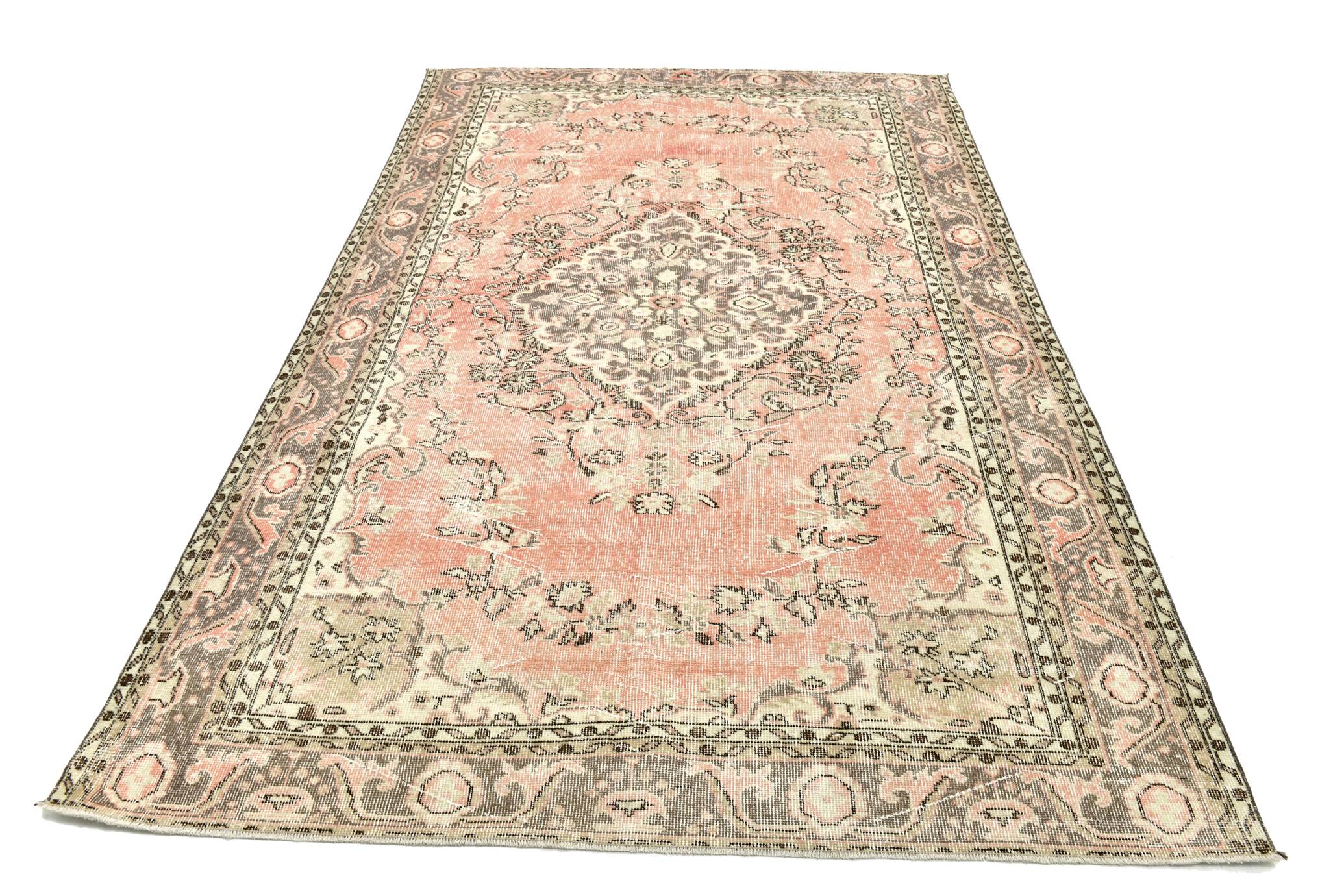 Powder Pink Hand Woven Anatolian Vintage Carpet Rug, 182x295 Cm