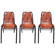 Set of 3 leather Bauhaus chairs by DalVera, Charlotte Perriand style, 1950.