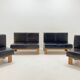 Leather & Oak Wood Modular Sofa and Chairs, 1970's