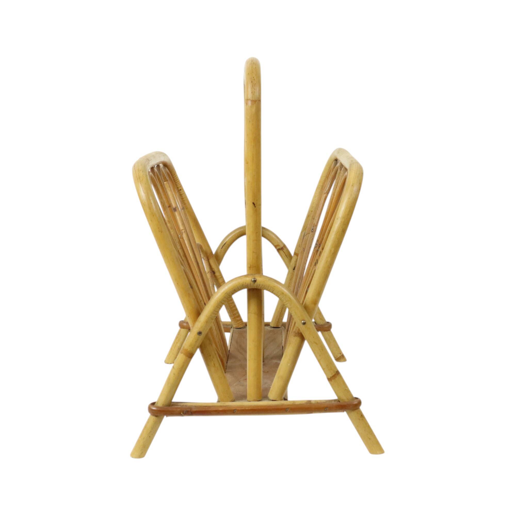 French Rattan Magazine Rack Boho Style Sixties