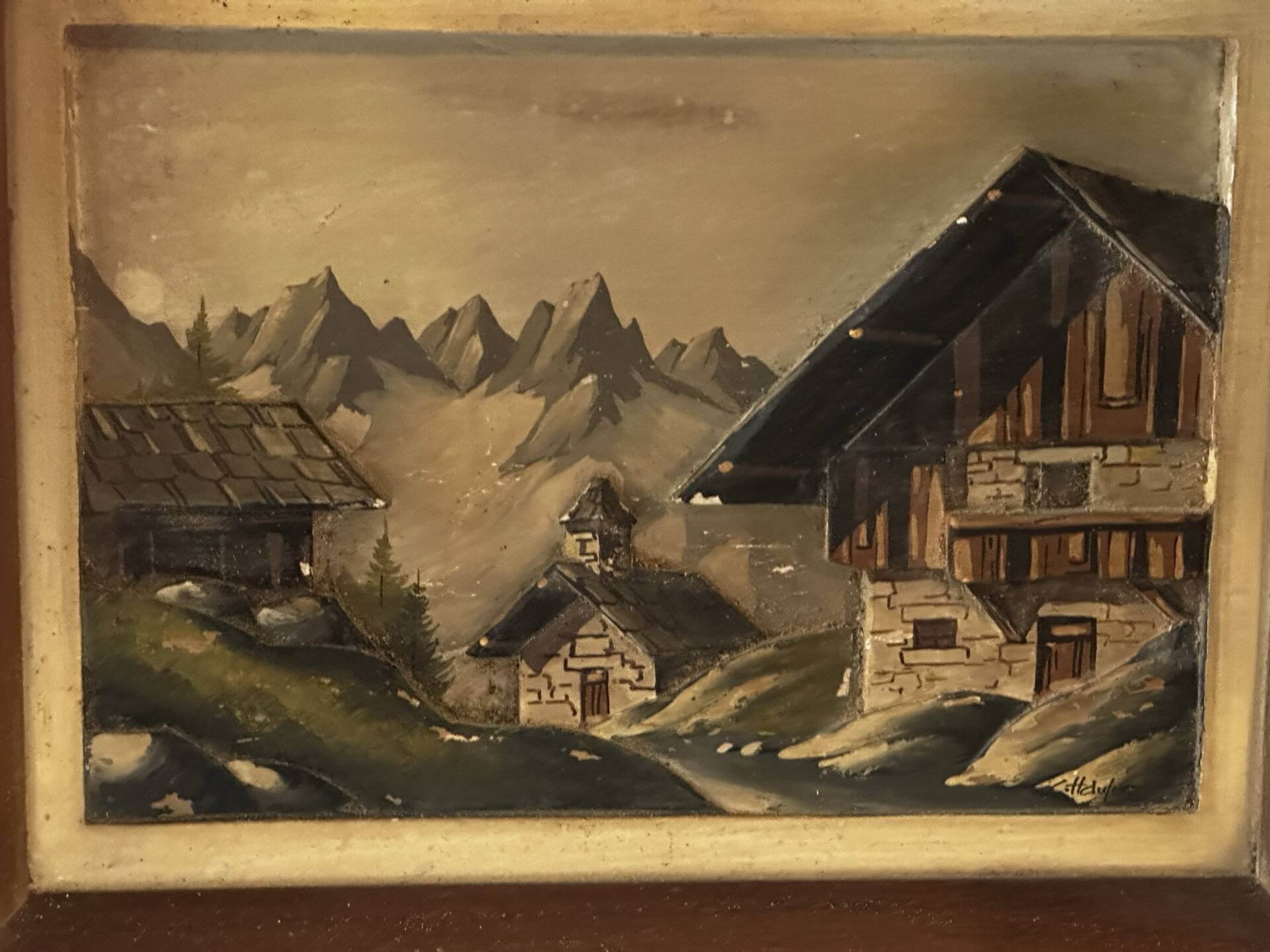 Alpine Table Carved and Painted Signed - Mid Century Chalet Ambiance