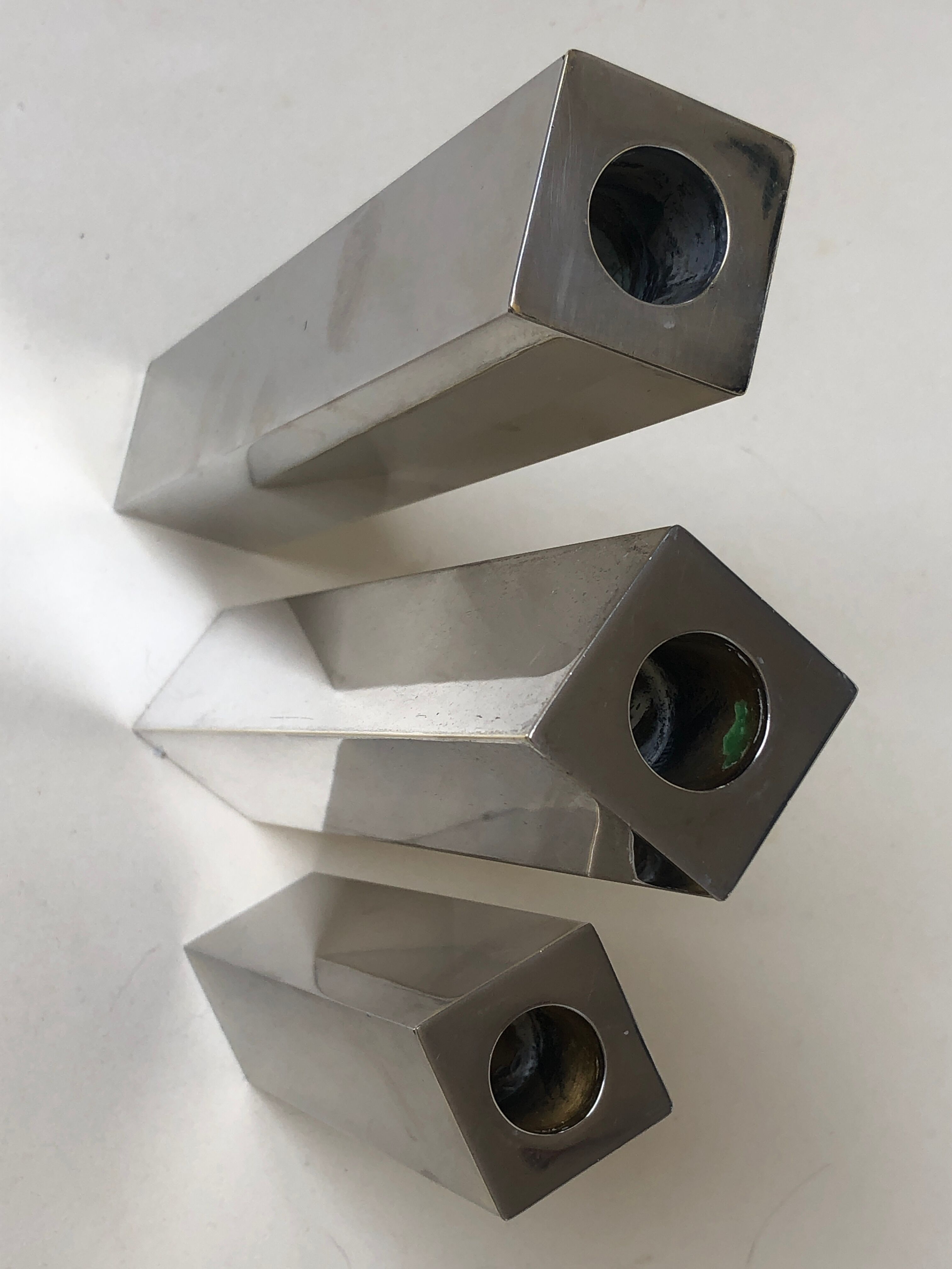 Set of 3 candle holders silver metal