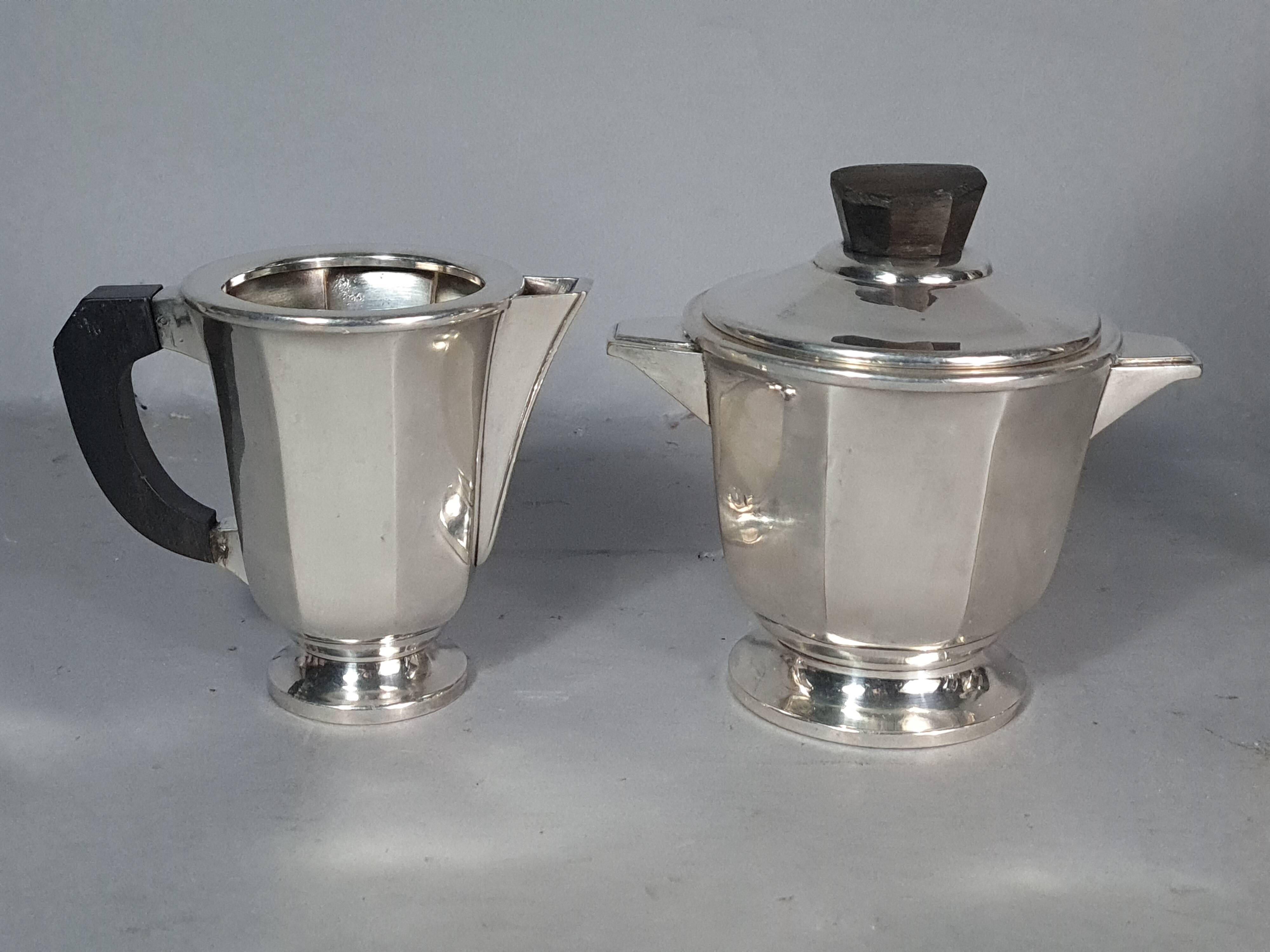 Service café & thé Art déco métal argenté et palissandre S889