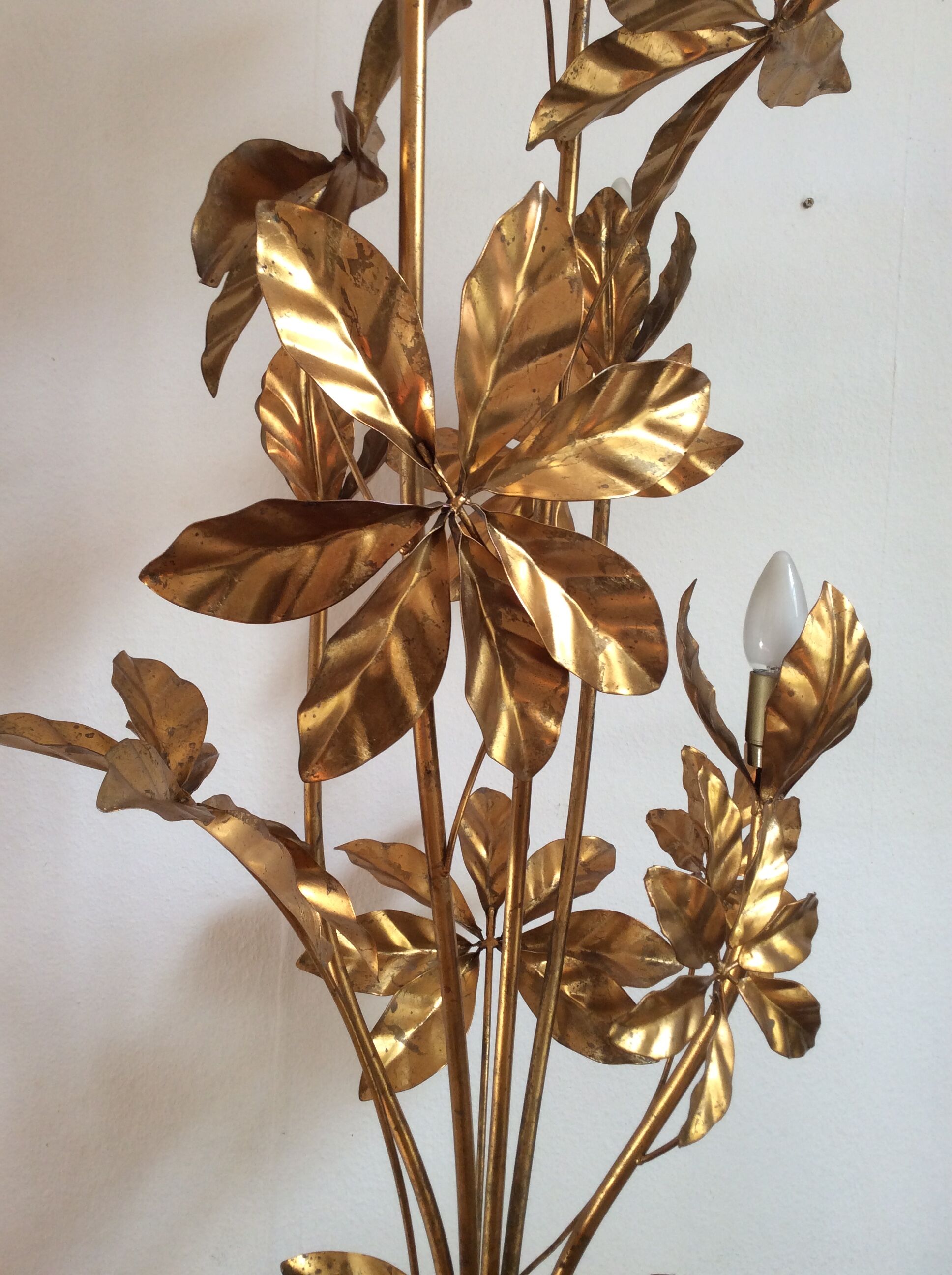 Lamppost by Hans Kogl, gold metal leaves, 70s