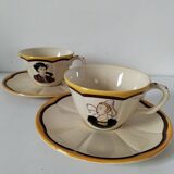 2 large Breton cups with saucers