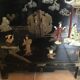 Asian laque furniture embossed motifs mother-of-pearl, stone and other