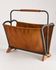 Vintage magazine rack from the 1950s, leather, brass, wood.