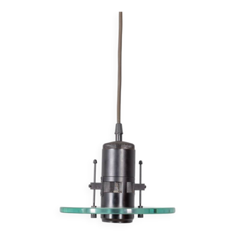 Lampe à suspension vintage années 80 en métal et verre design italien minimaliste