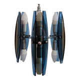 1970s Gorgeous Blue and Smoked Glass Pendant Lamp by Veca. Made in Italy