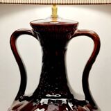 Lampe vintage en céramique, abat-jour en coton rayé