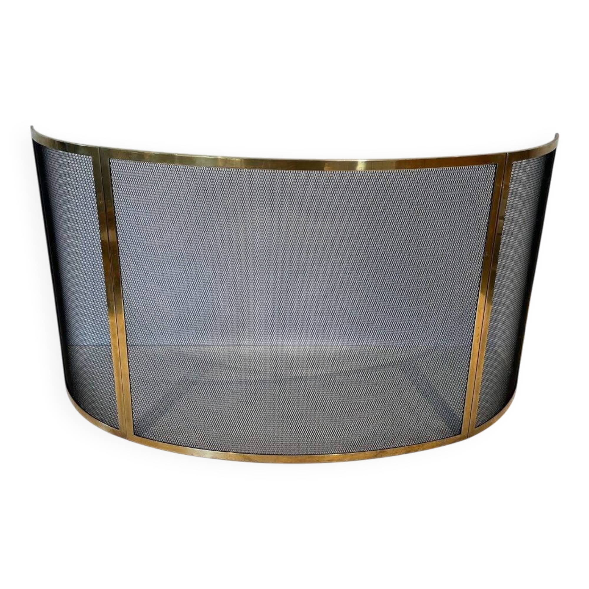Curved Black Steel Mesh Fire Screen Design with Brass Frame