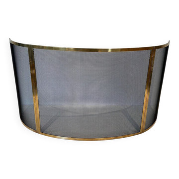 Curved Black Steel Mesh Fire Screen Design with Brass Frame