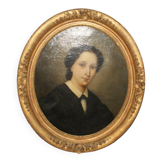 Portrait Femme Élégante huile sur toile,  XIXème