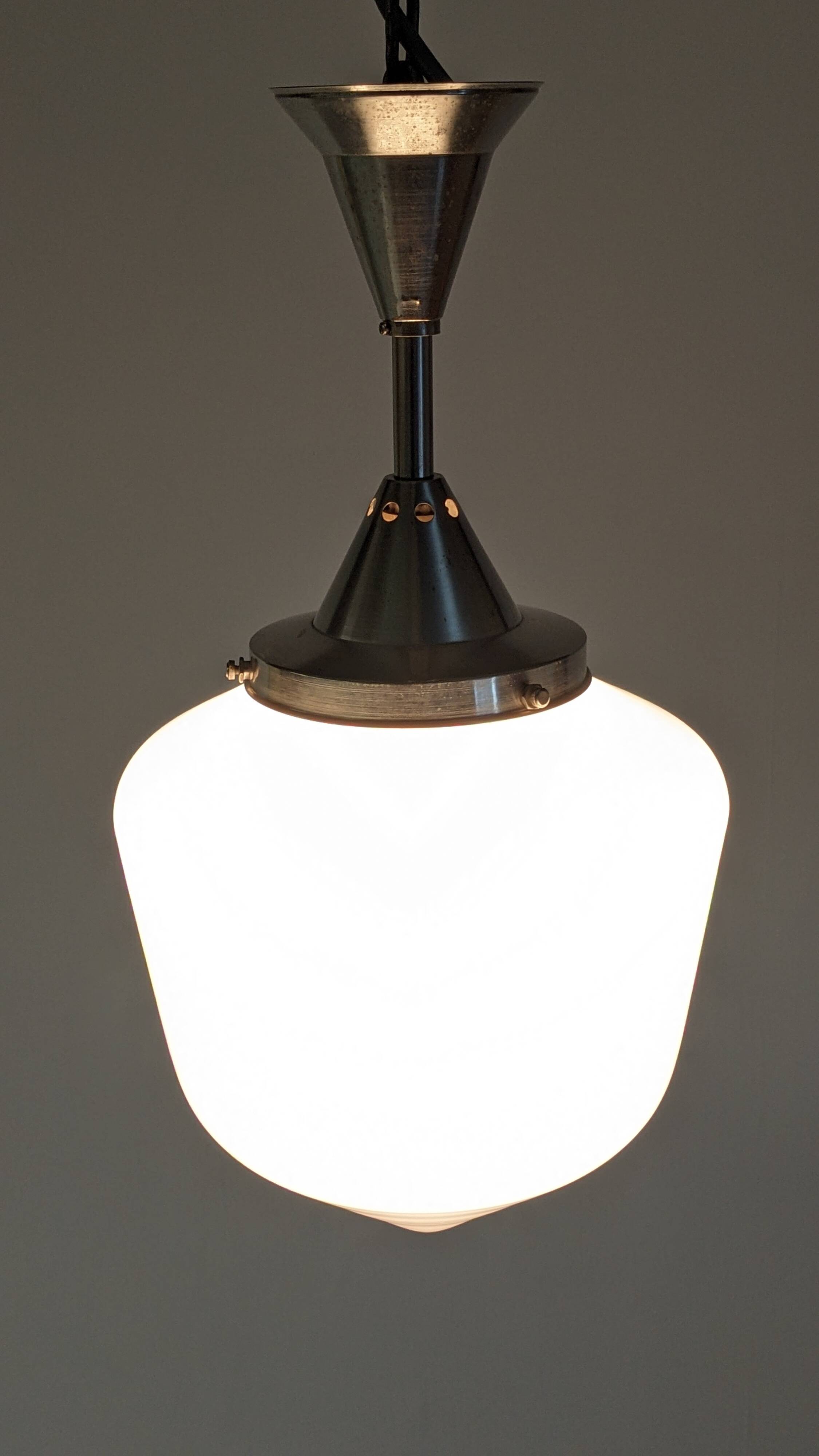 XL Art Deco suspension in white opaline, France circa 1920