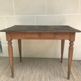 Old farmhouse table desk 1 drawer solid wood patinated black top