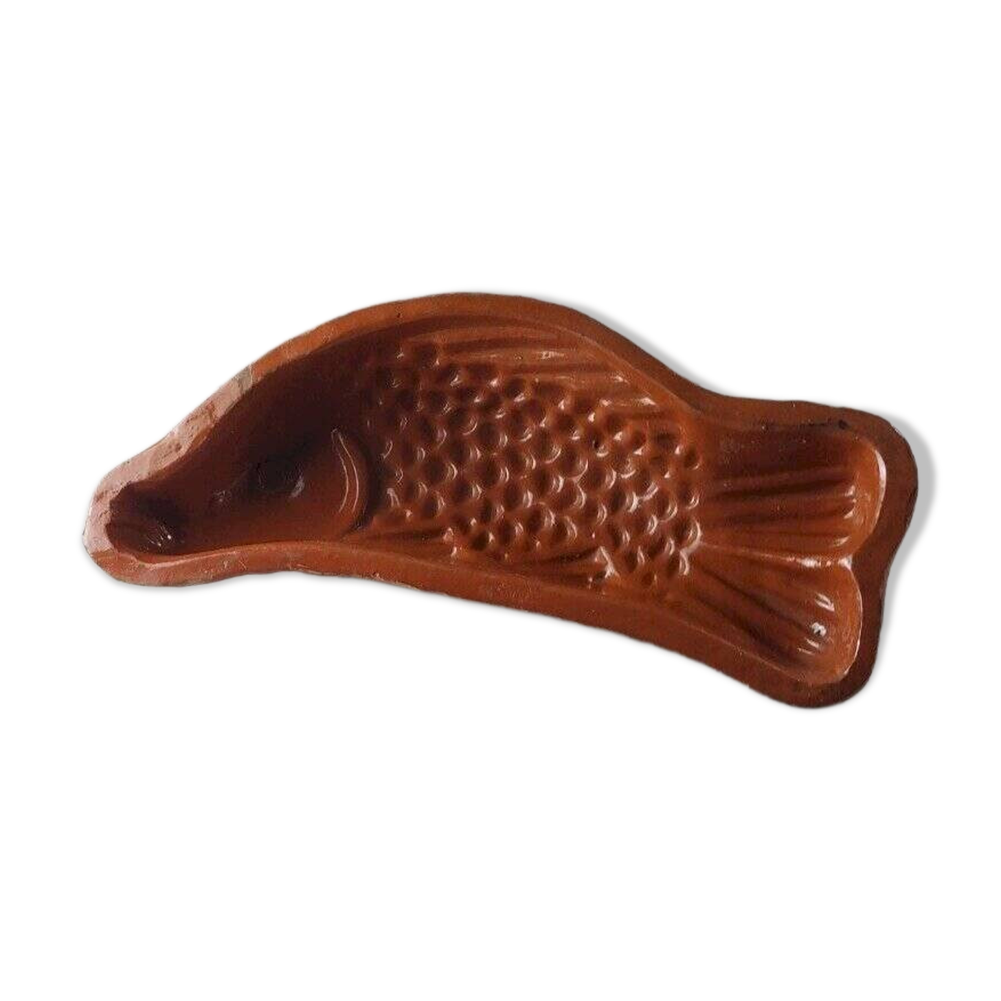 Old glazed terracotta mold, fish shape, Alsace
