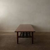 Vintage Rosewood Coffee Table Leather Magazine Shelf Topform Dutch MCM 1960