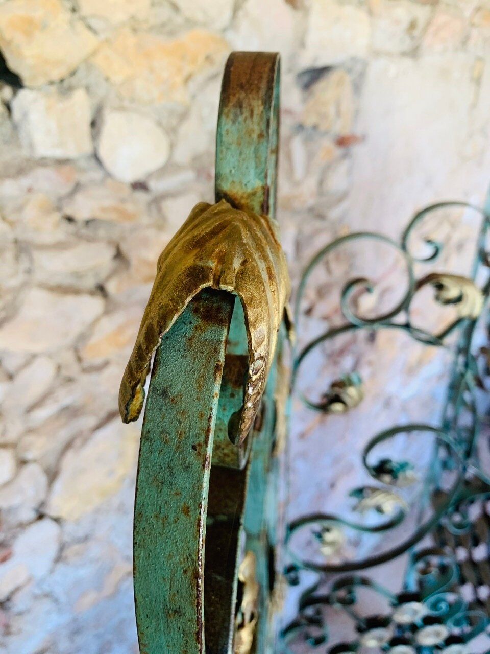 Screen, Art Deco wrought iron with floral decorations circa 30's