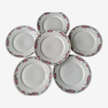 Set de 6 assiettes plates anciennes en porcelaine   Art Déco