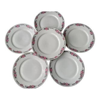 Set de 6 assiettes plates anciennes en porcelaine   Art Déco