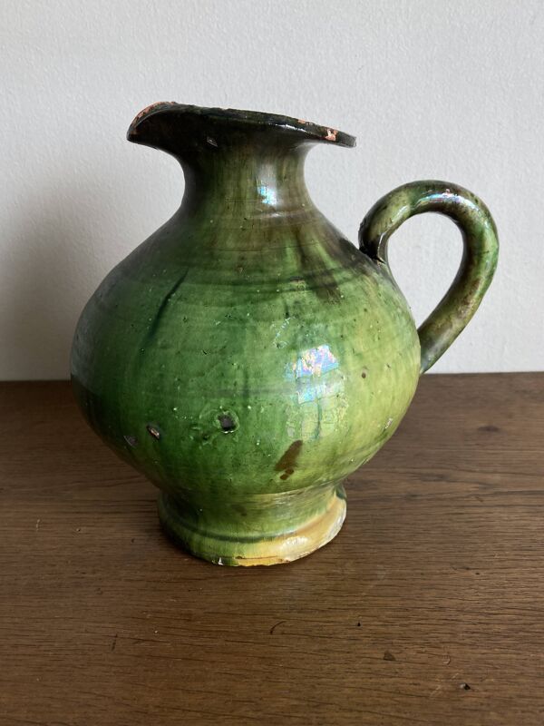 Jarre Provence 1950 en terre vernissée verte