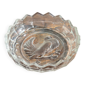 Pressed glass ashtray with dove pattern D:13.5
