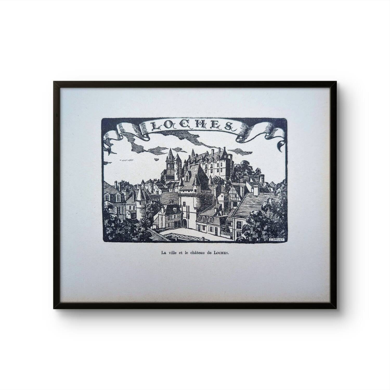 Loches, Indre-et-Loire, printed in 1933, vintage engraving.