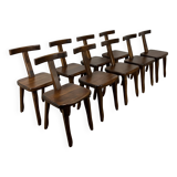 9 brutalist T chairs by Aranjou, Olavi Hänninen