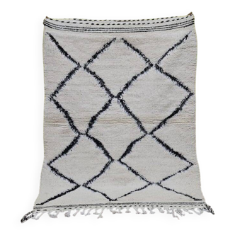 Tapis marocain blanc-noir fait main traditionnelle 250cmx150cm