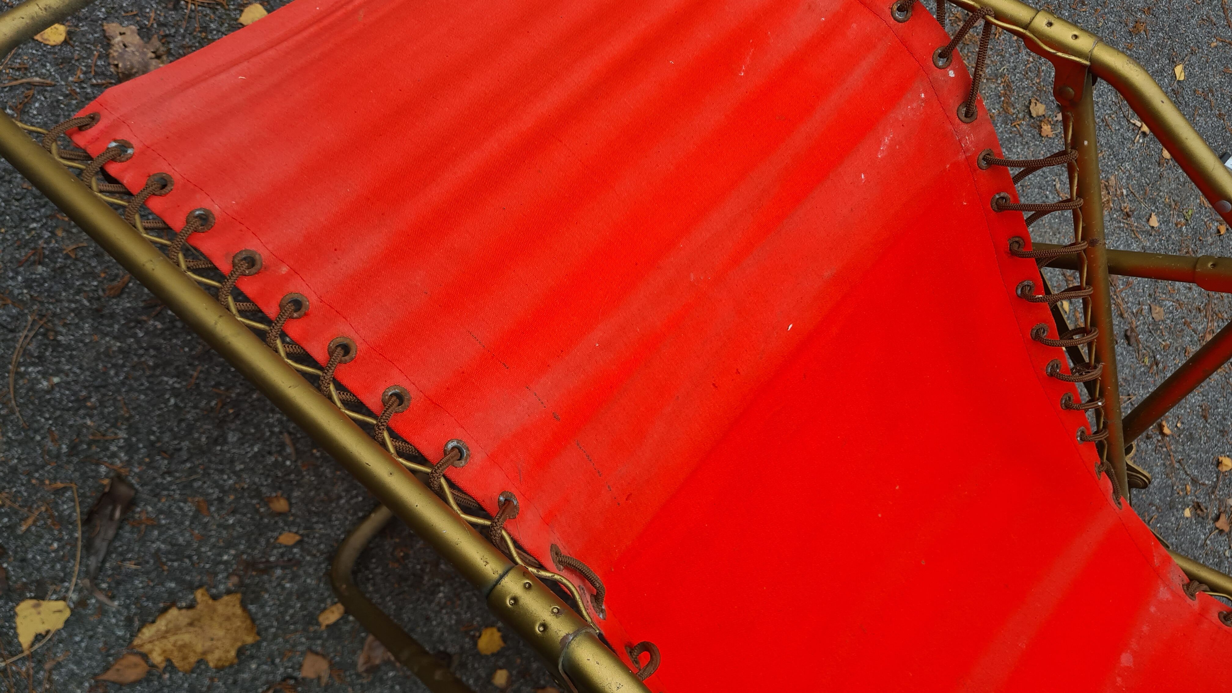 vintage Old red Lafuma deckchair 70s