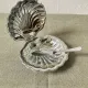 Metal shell butter dish with glass bowl and knife