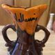 Small Vallauris ceramic vase orange brown and white 70s